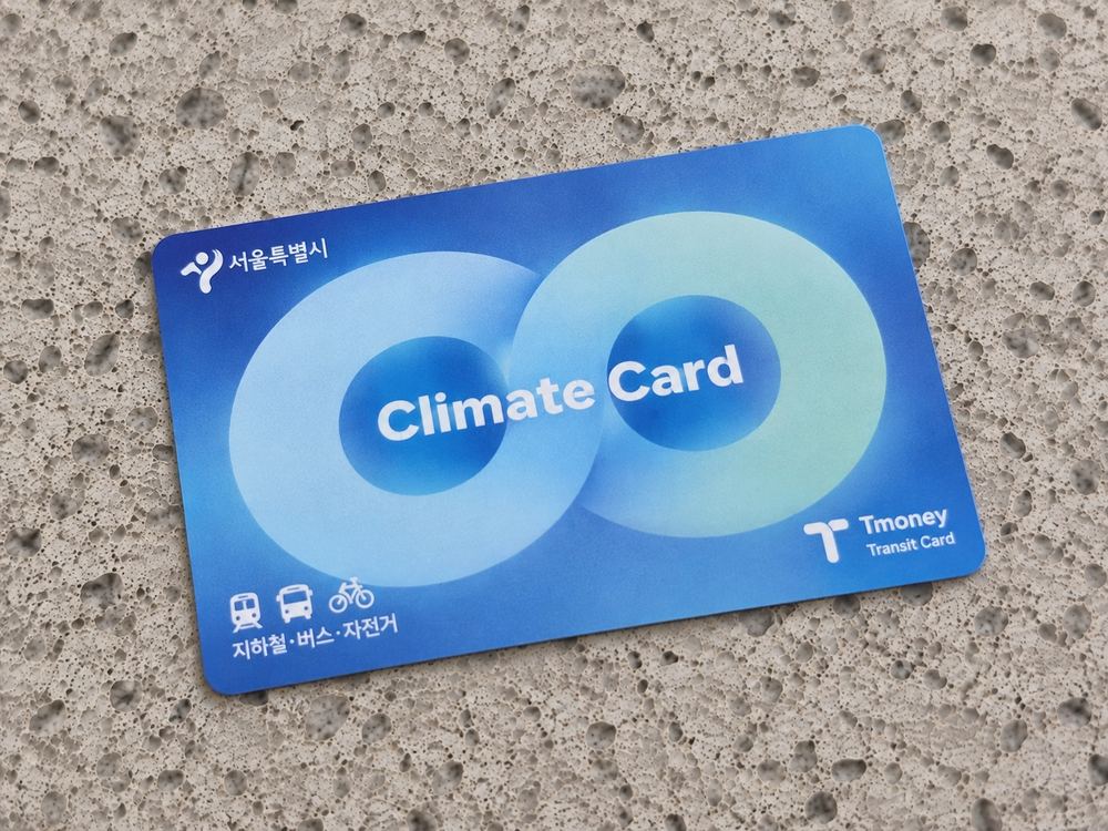 A blue Seoul Climate Card, valid on the subway, buses and Ttareungi bikes